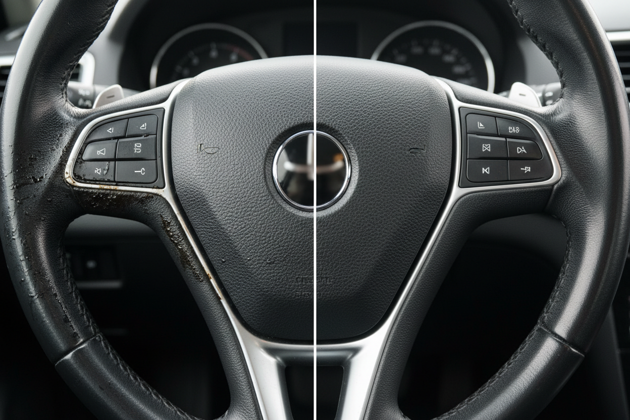The Leather Illusion: Why Your Steering Wheel is Shiny (And How to Safely Clean It)
